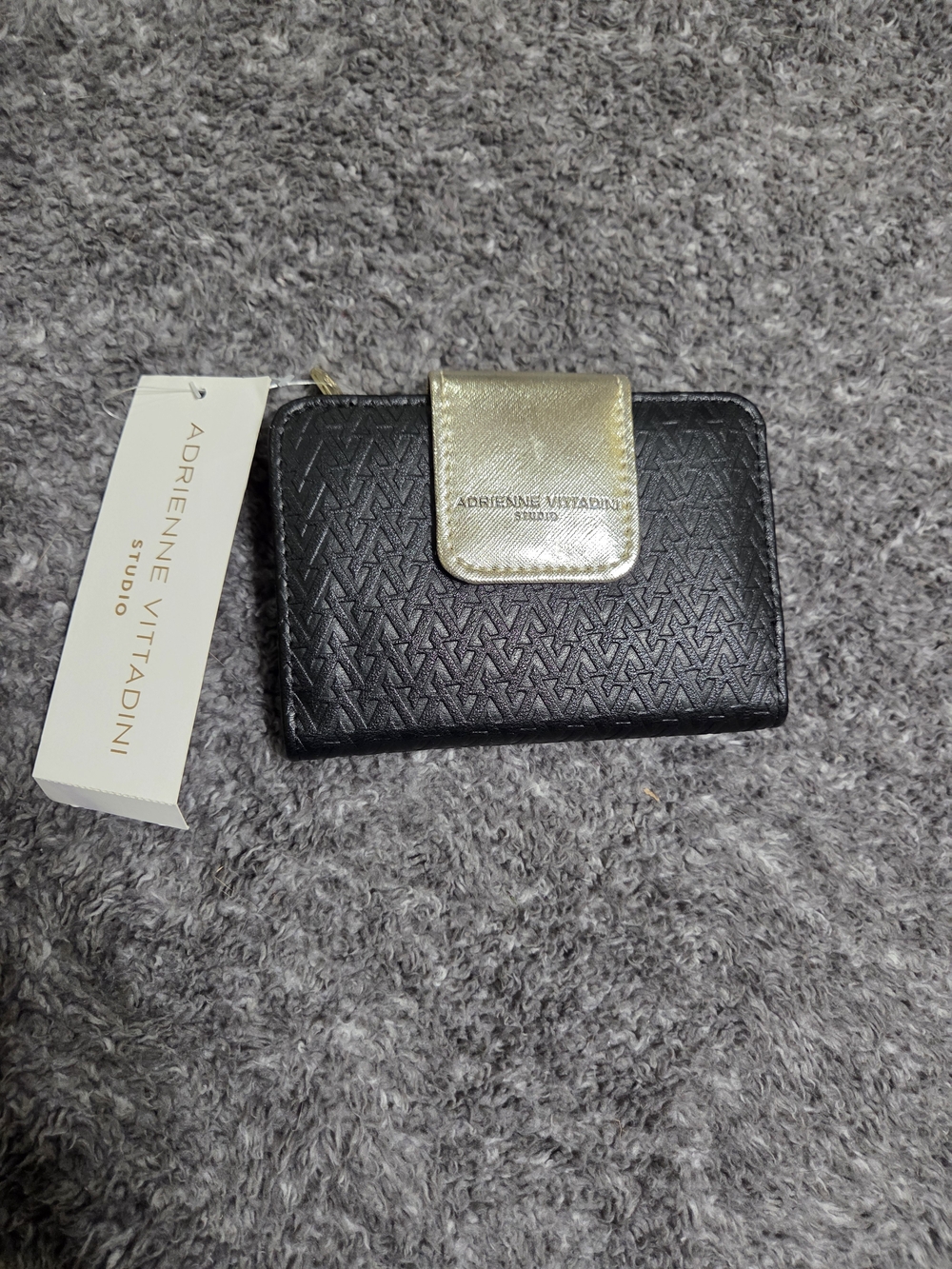 Adrienne Vittadini Black Wallet with Gold Snap Flap